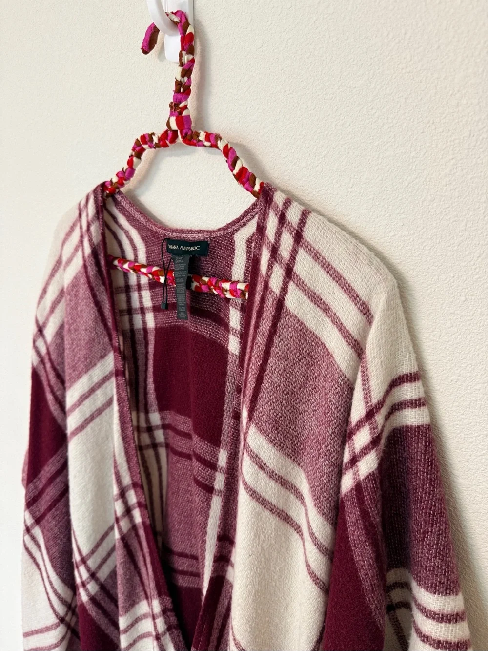Banana Republic Cashmere Wrap Mariana Plaid Fringe Poncho Blanket Cape Wool OS